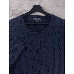 Brooks Brothers Cable Knit Sweater Mens Size XL Navy Pima Cotton Casual